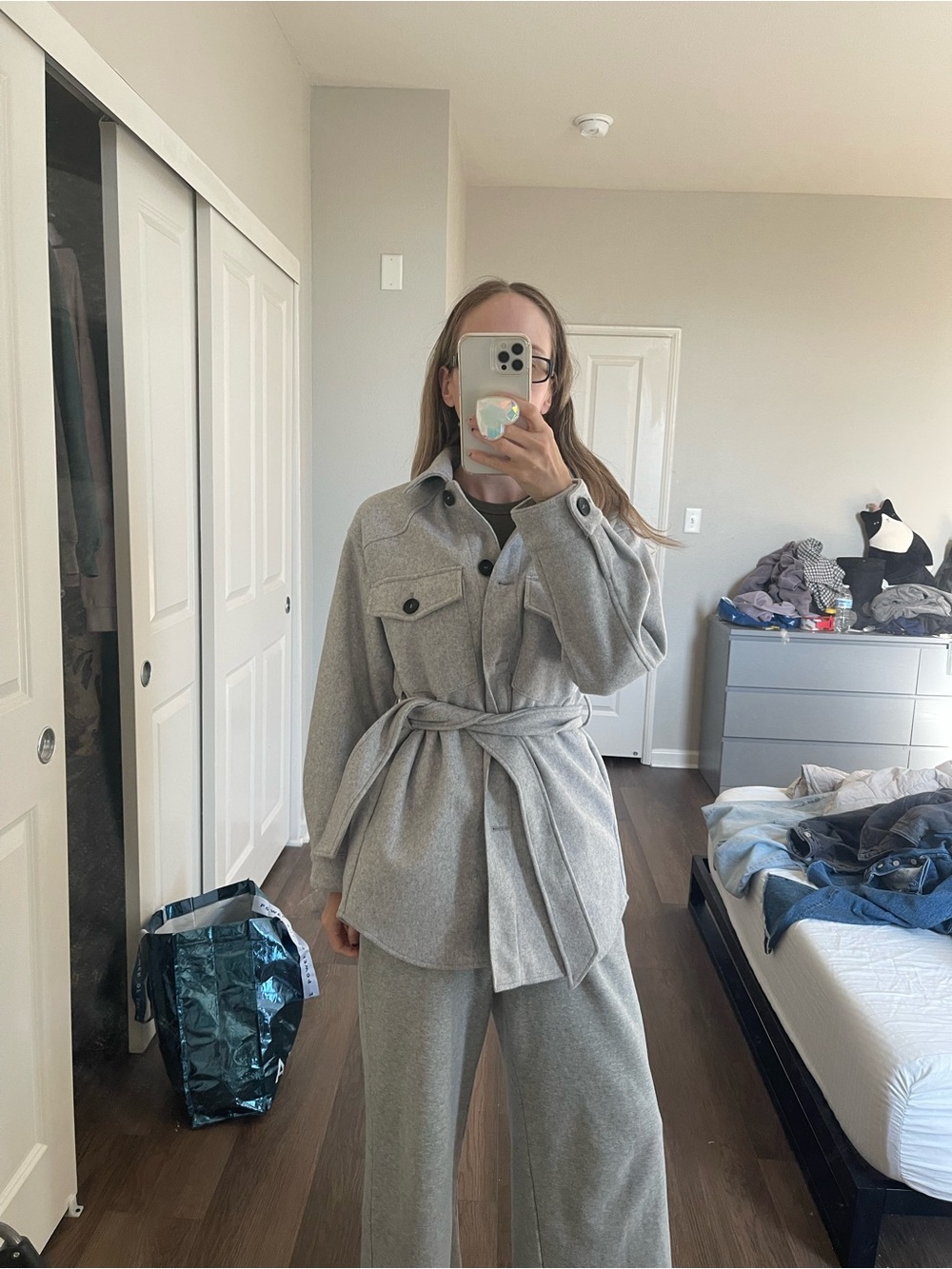 Zara Gray Belted Shacket Jacket - Women